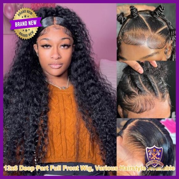 36 Inch Deep Wave Lace Front Wig Human Hair 200% Density Glueless main image 4